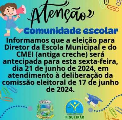 Imagem da notícia Eleições para diretor escolar da CMEI acontecem hoje em Figueirão